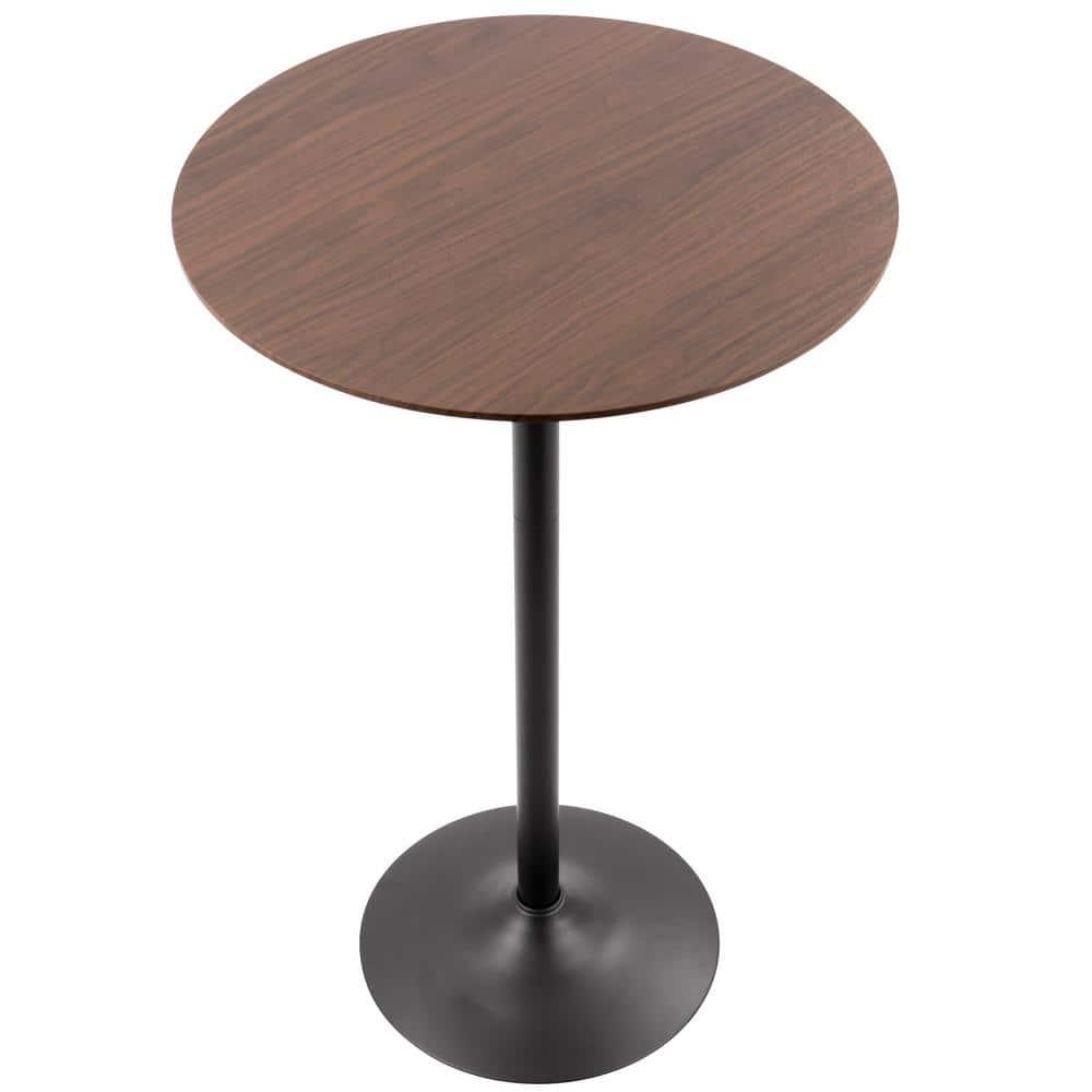 LumiSource Pebble Mid-Century Modern Bar Height Table Walnut/Black : Rustic Style, Round Top, Metal Pedestal Base