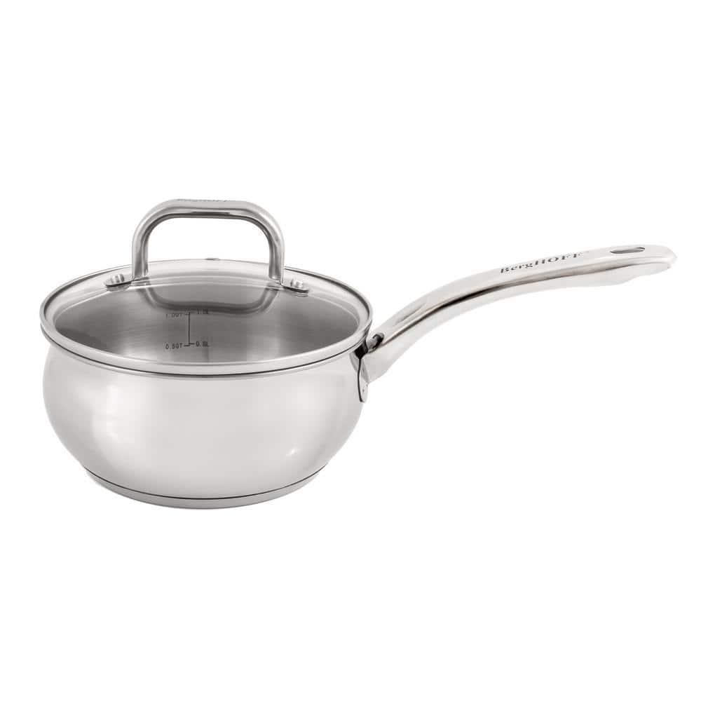 BergHOFF Belly Shape 18/10 Stainless Steel 6.25" Sauce Pan with Glass Lid 1.5Qt.