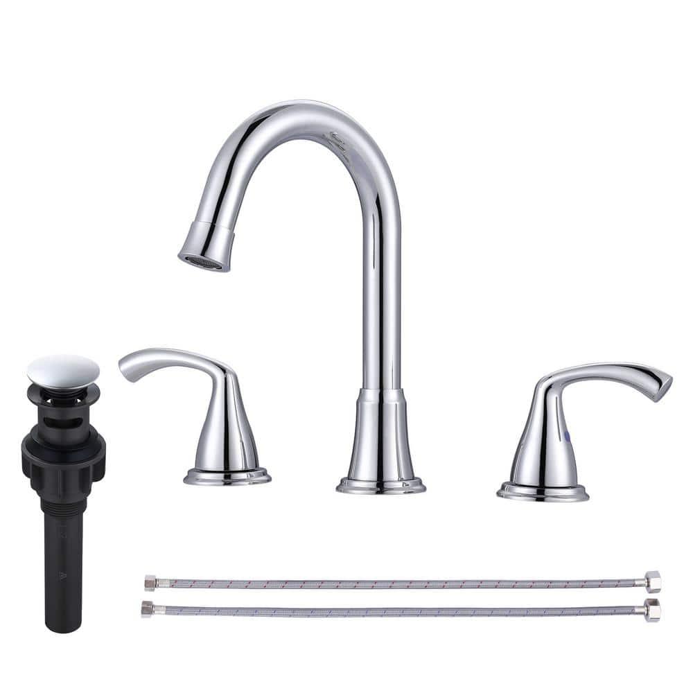 Widespread Bathroom Faucet with Drain Assembly
