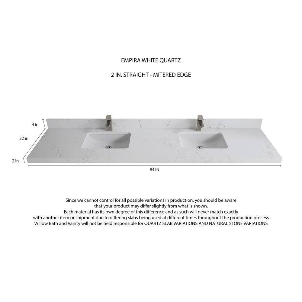 Willow Collections 84'' Double Bathroom Vanity with Quartz Top