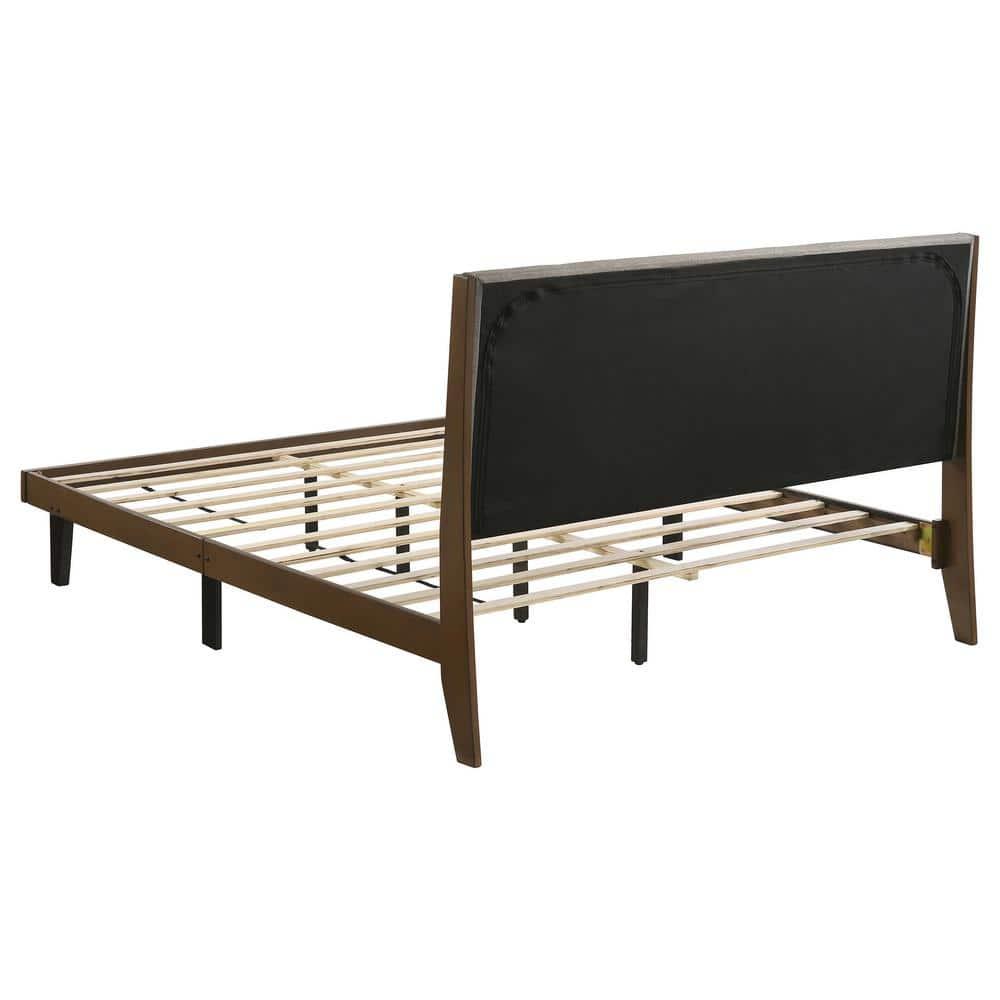 Coaster Mays Fabric Upholstered Queen Platform Bed Walnut Brown and Gray