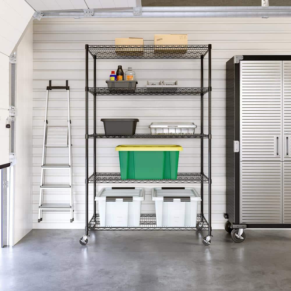 UltraDurable 24" D 5-Tier NSF-Certified Steel Shelving with Wheels