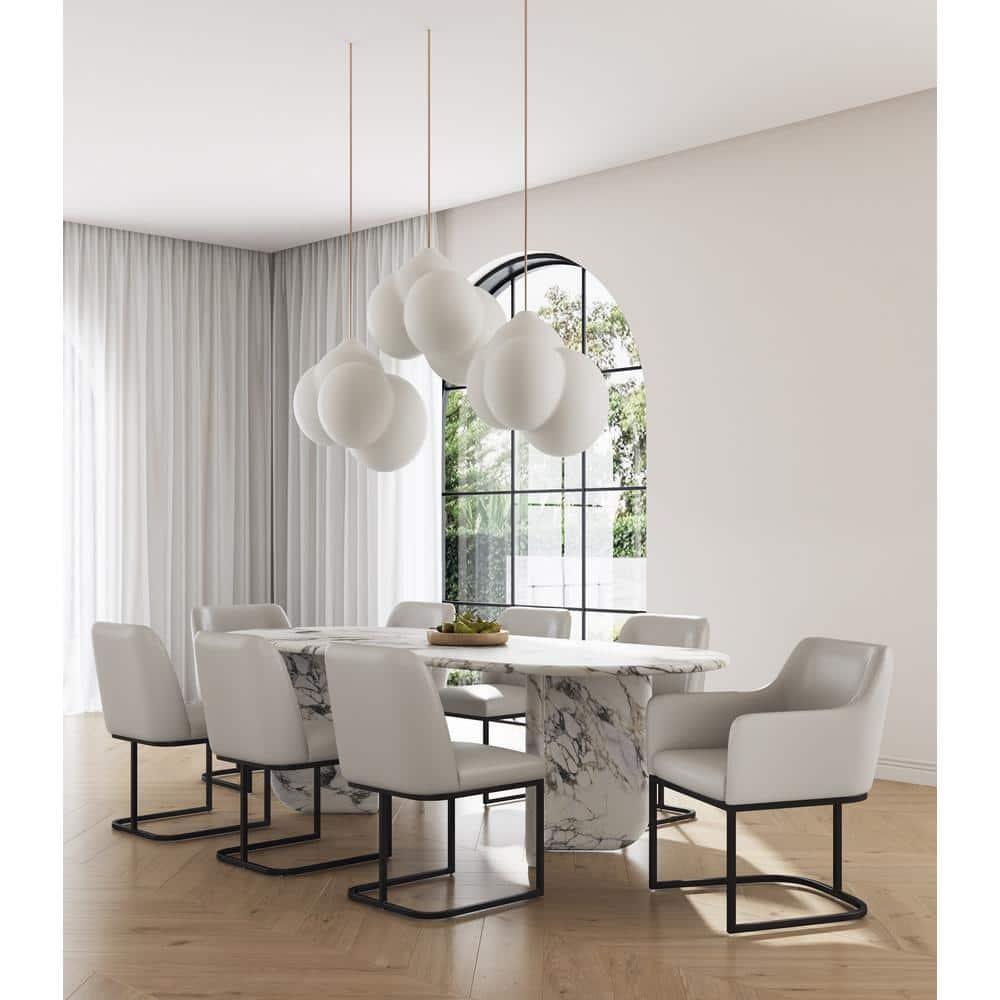 Set of 8 Serena Modern Leatherette Upholstered Dining Chair Set Light Gray - Manhattan Comfort: Ergonomic Design, Steel Legs, Foam-Filled