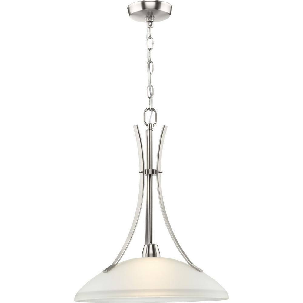 Progress Lighting Wisten 1-Light Pendant, Brushed Nickel, Etched Glass Shade Collection