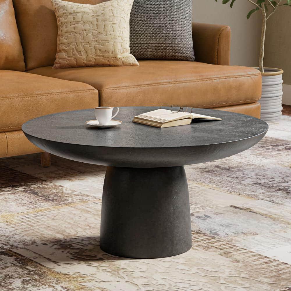 Simpli Home Alexa 30"W Cast Aluminum Mid-Century Modern Round Coffee Table with Pedestal Base, Fully Assembled
