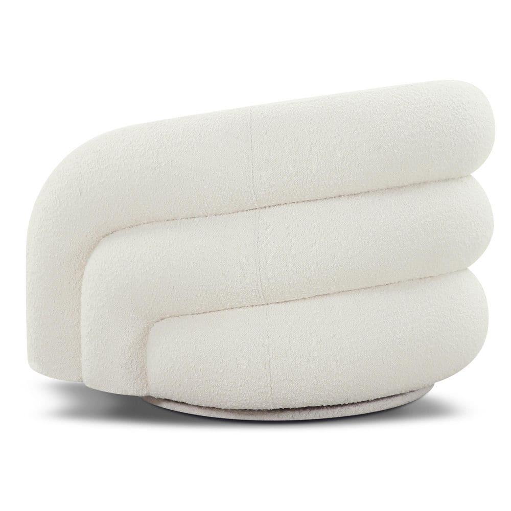Ivory White Boucle Swivel Accent Chair with Wood Base