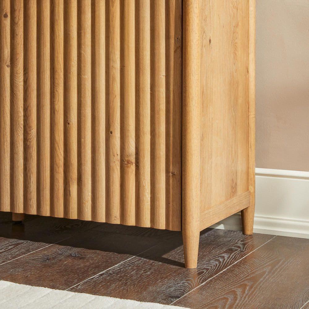 Scandinavian Reeded TV Stand with Open Storage for up to 80" TV  English Oak