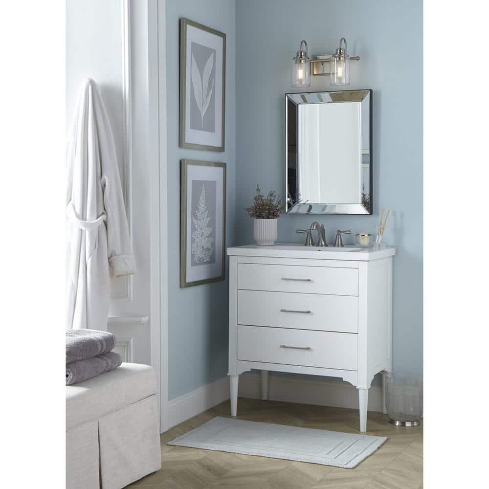 Aiken Collection Two-Light Brushed Nickel Clear Glass Farmhouse Style Bath Vanity Wall Light