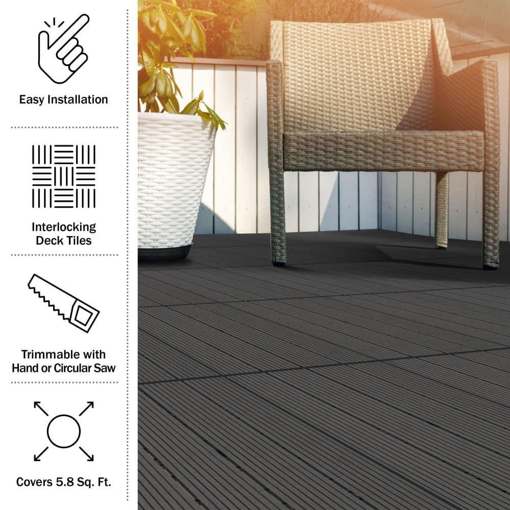 Pure Garden Deck Tiles - 6-Pack Wood Plastic Composite Interlocking Patio Tiles - 5.8SQFT Outdoor Flooring for Balcony, Porch, and Garage by Pure Garden
