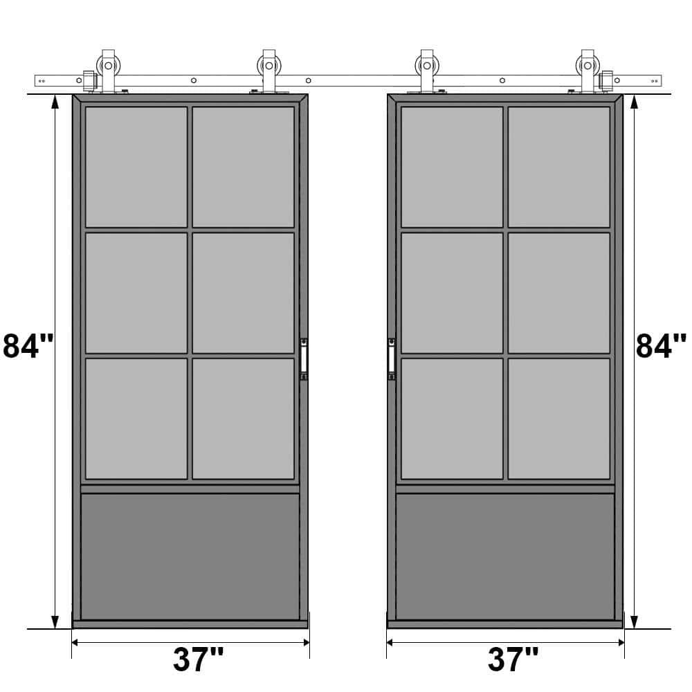 CALHOME 60-in x 84-in Frosted Glass Black Frosted glass Glass Solid core Double Barn Door (Hardware Included)