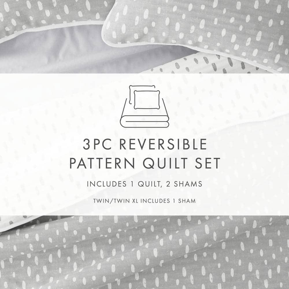 Becky Cameron Gray Polka Dots Pattern Reversible Quilt Set