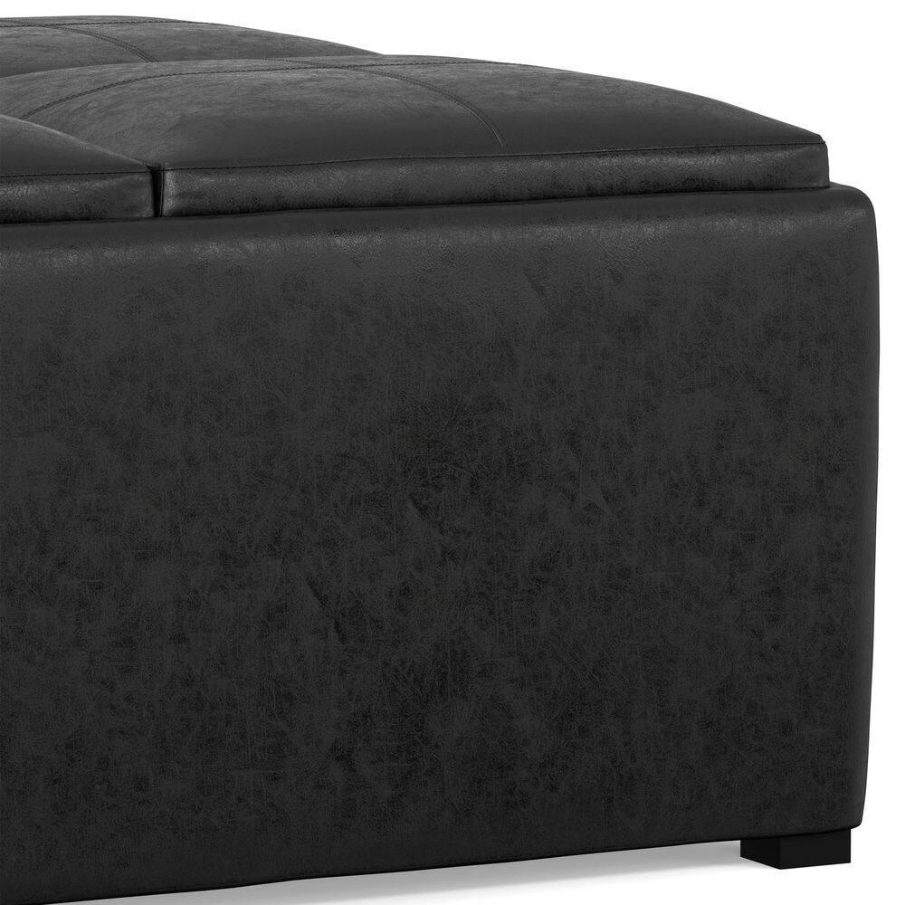 Simpli Home Avalon 35"W Upholstered Square Coffee Table Storage Ottoman with Flip-Over Trays