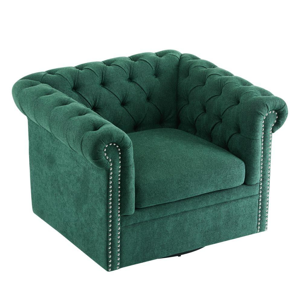 Christopher Knight Home Andrew Upholstered Button Tufted Swivel Club Chair with Roll Arms, Dark Green