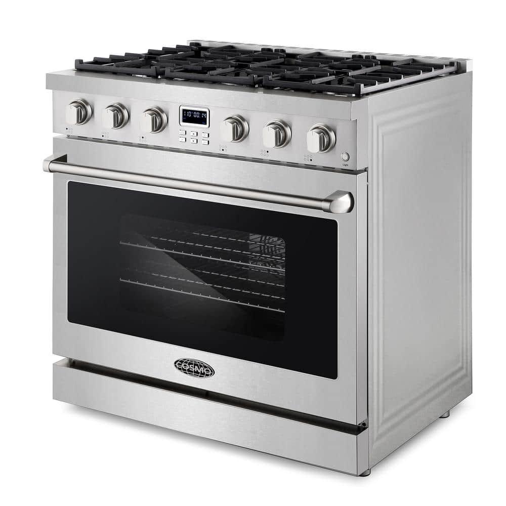Cosmo Cosmo 36 in. Lumin Collection 6.0 cu. ft. Gas Range with 6 Sealed Gas Burners and Convection Oven in Stainless Steel COS-GRC366KB