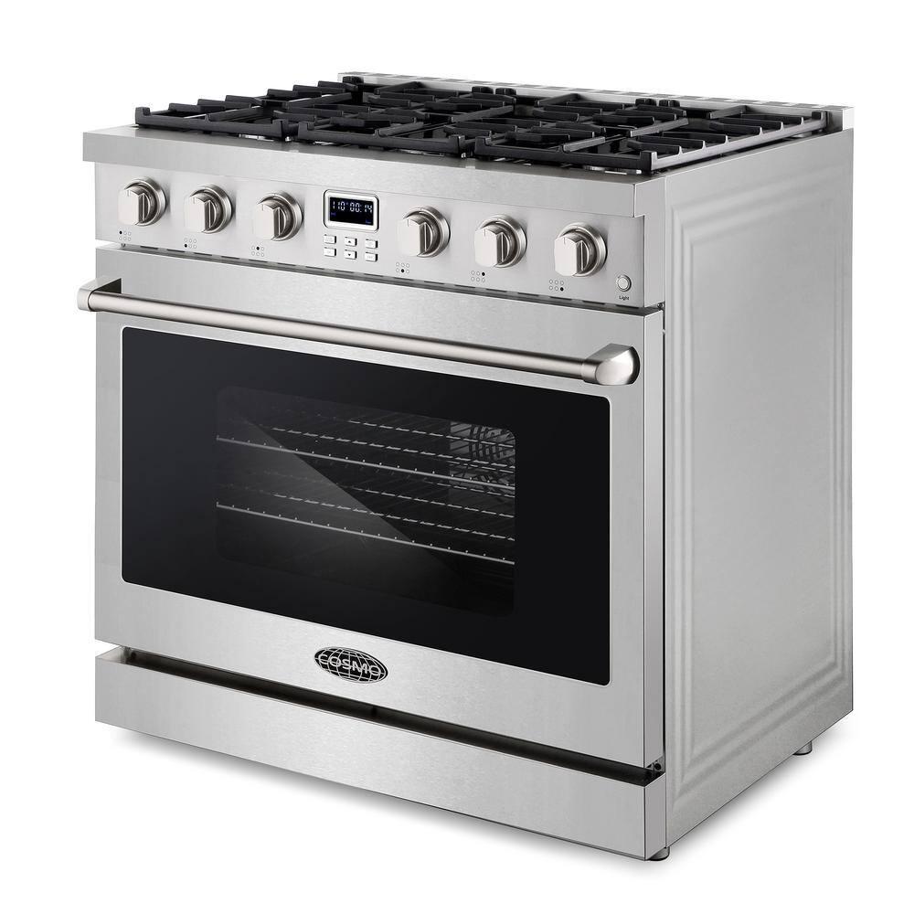 Cosmo Cosmo 36 in. Lumin Collection 6.0 cu. ft. Gas Range with 6 Sealed Gas Burners and Convection Oven in Stainless Steel COS-GRC366KB