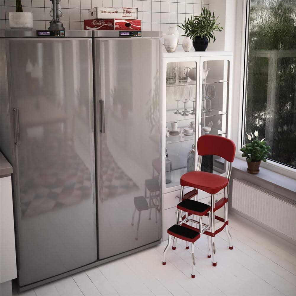 COSCO Stylaire Retro Chair + Step Stool with Pull-Out Steps, 225 lb Weight Capacity (Red, One Pack)