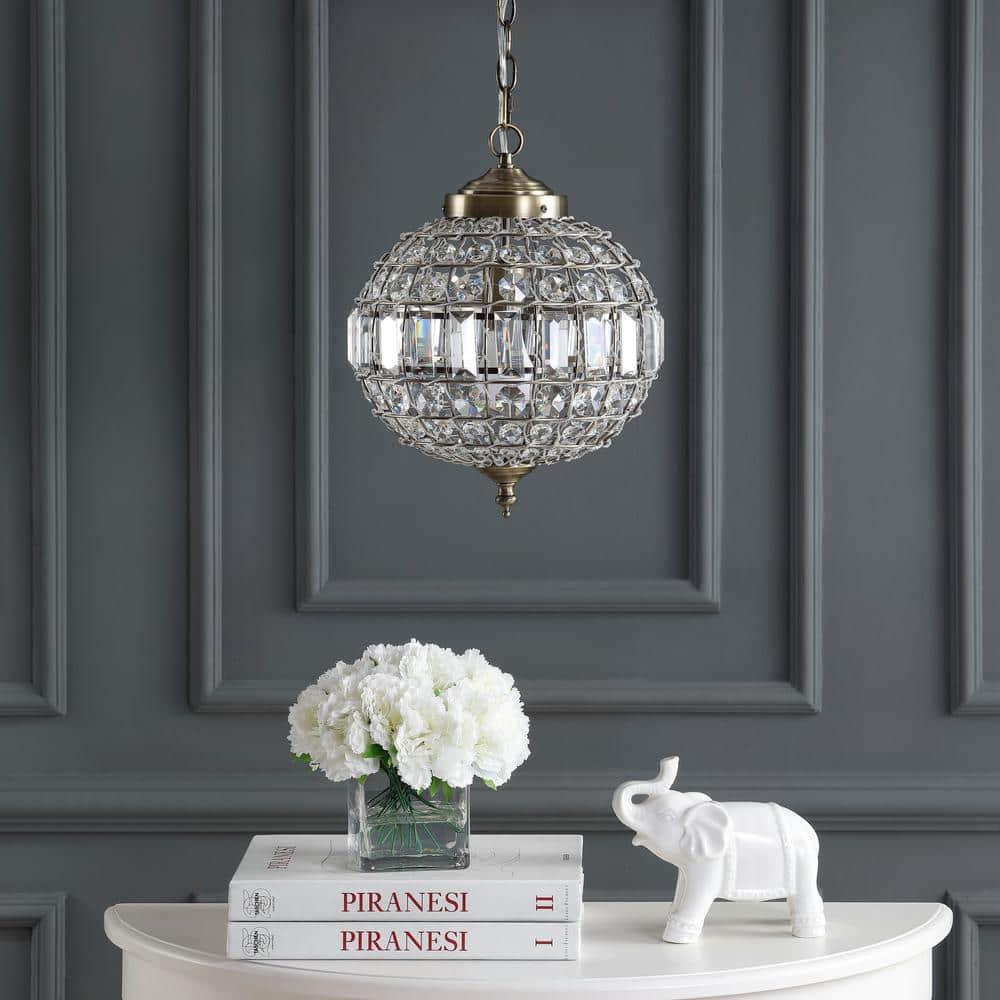 JONATHAN Y Georgina 12" Crystal/Metal LED Pendant Pendant, Antique Brass