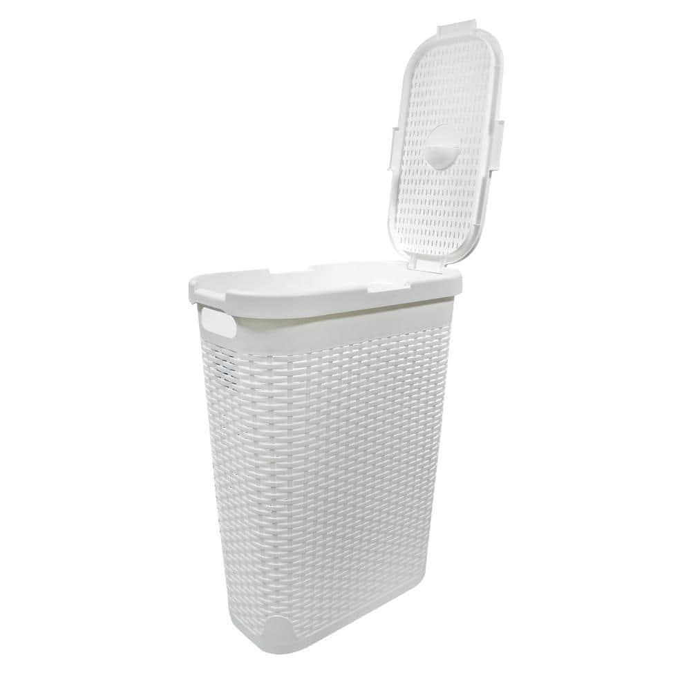 Mind Reader Mind Reader 40L Slim Laundry Hamper, Clothes Basket, Lid, Wicker Design, Plastic