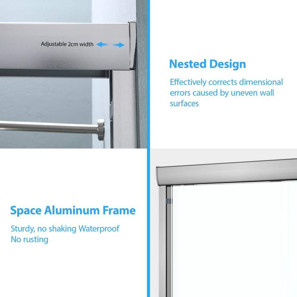 COUOKO 48" W X 76"H Semi-Frameless Shower Door Bypass Sliding Shower Enclosure, Brushed Nickel RD-CUK6A22-48SS