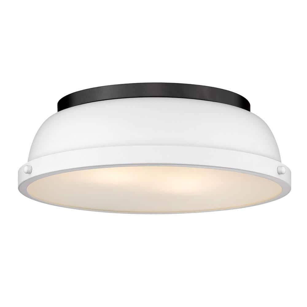 Golden Lighting Duncan 2-Light Flush Mount in Matte Black with Matte White