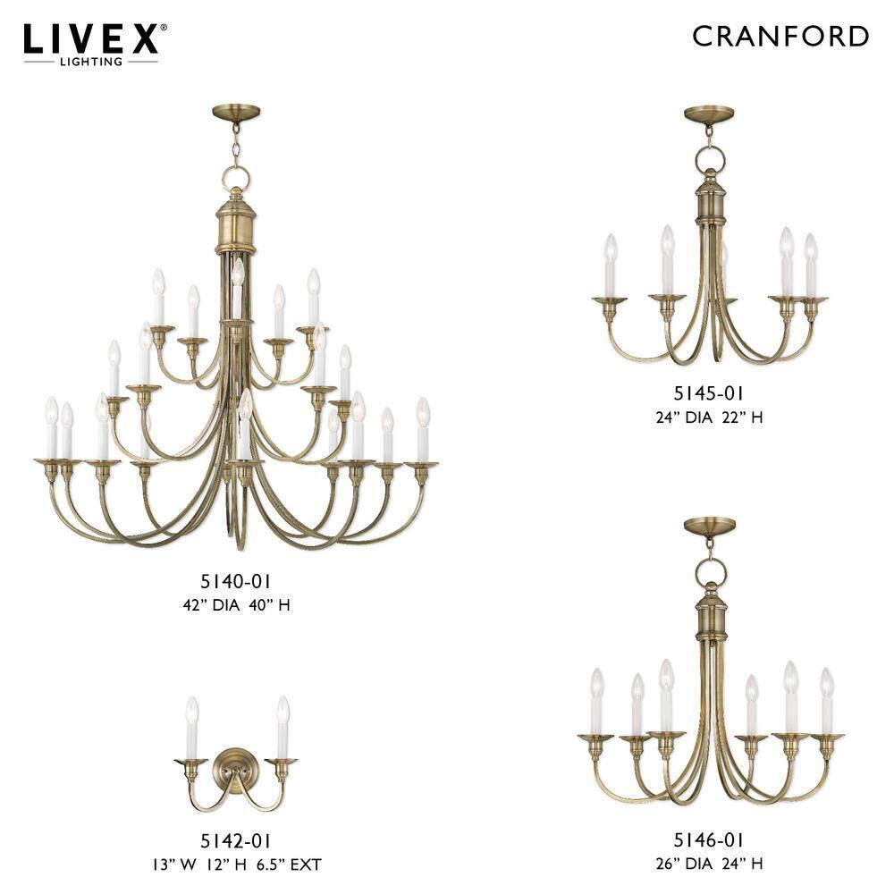 Livex Lighting Cranford 6 - Light Chandelier in  Antique Brass