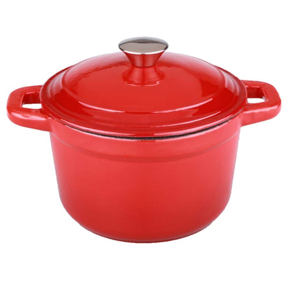 BergHOFF Neo 5Pc Cast Iron Set, 3Qt Covered Dutch Oven, 5Qt Covered Stock Pot, & 10" Fry Pan, Red