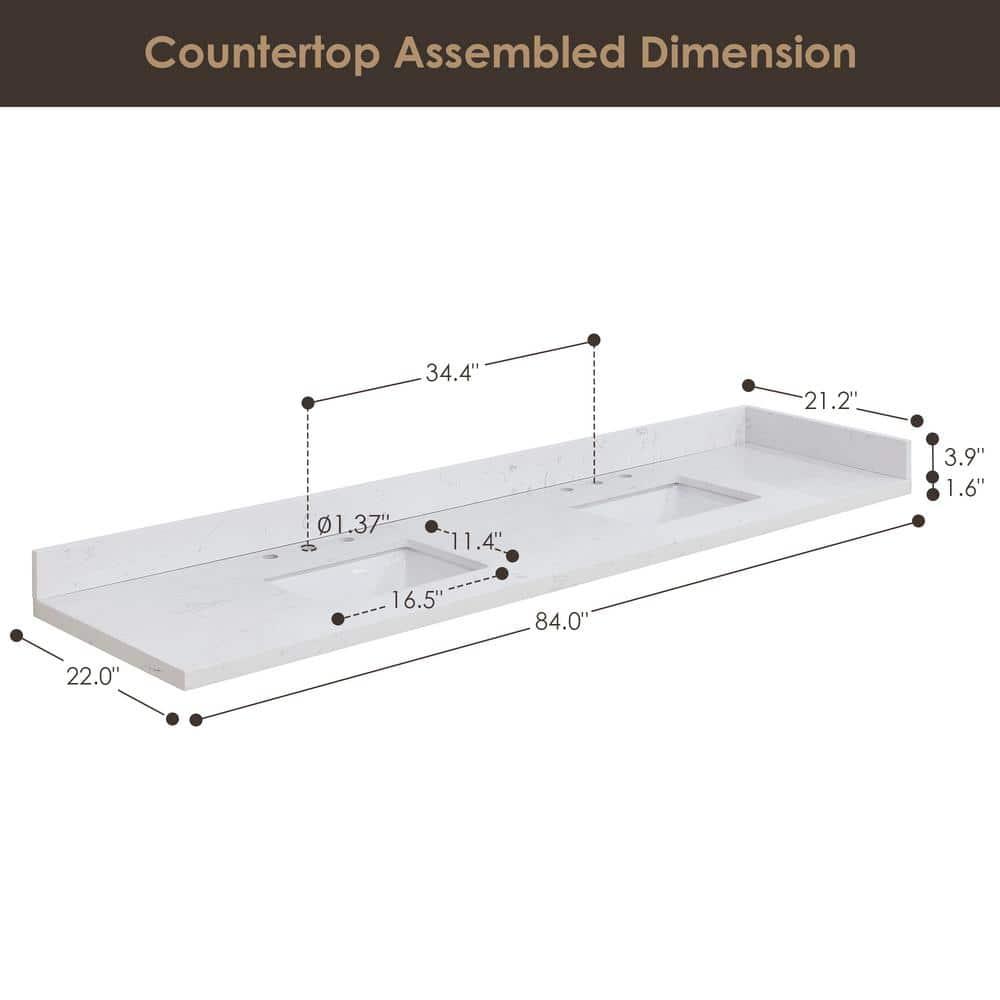 Altair Oderzo 84" Resin Double Vanity Top with Sink and 6 Faucet Holes