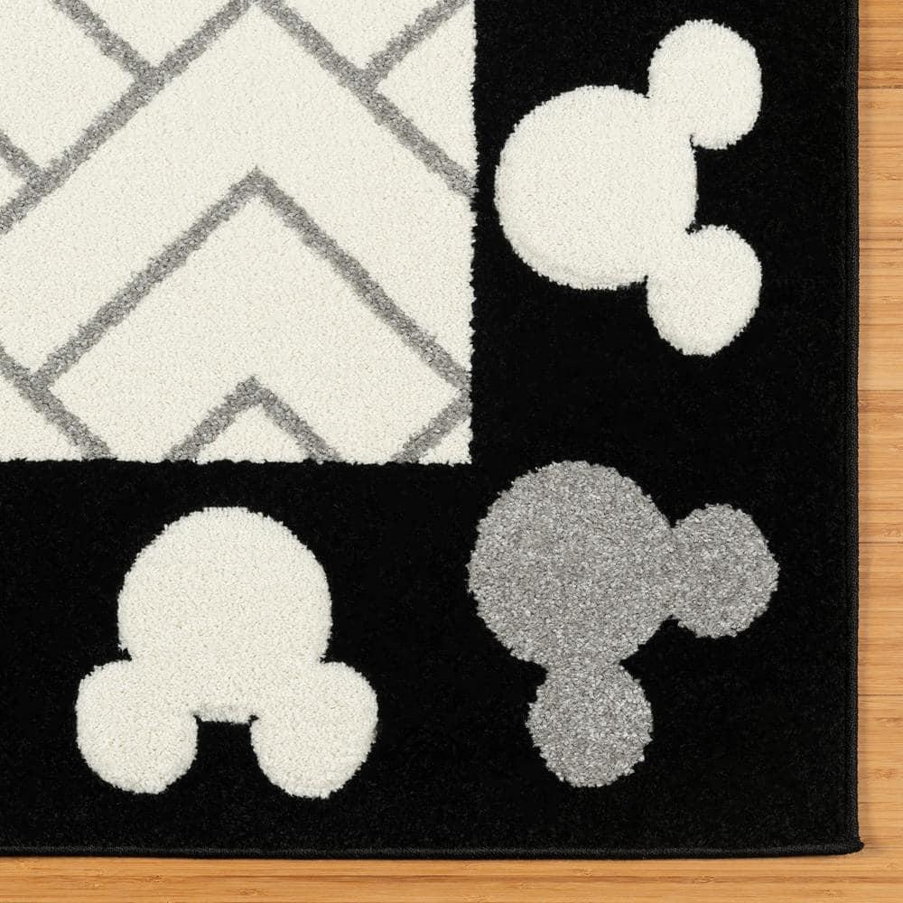 Disney by Gertmenian Disney Bravo Mickey Mouse Border Heads Modern Geometric Ivory Area Rug