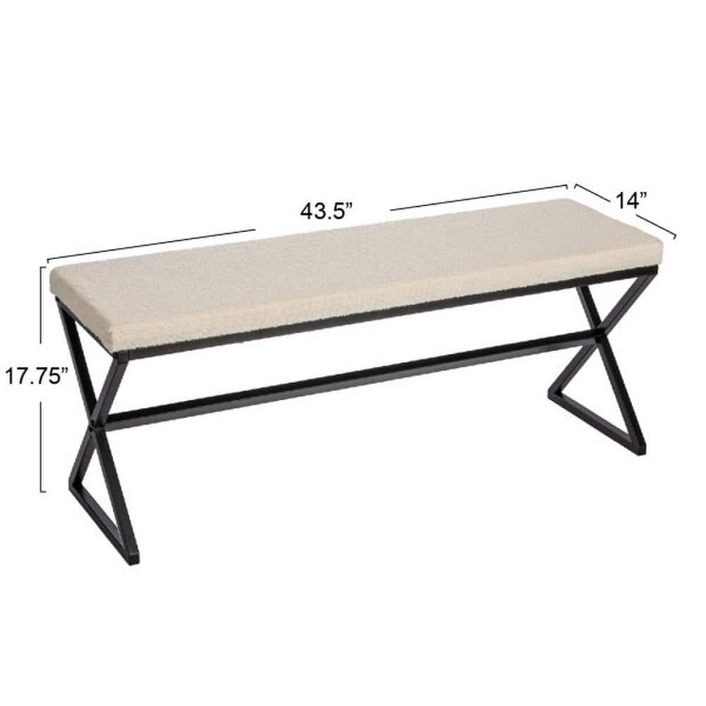 Harper Metal Bench with Boucle Upholstered Cushion, Cream and Black