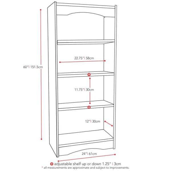 60" Hawthorn Tall Bookcase Black - CorLiving: Modern Style, Laminated Particle Board, 4 Open Shelves