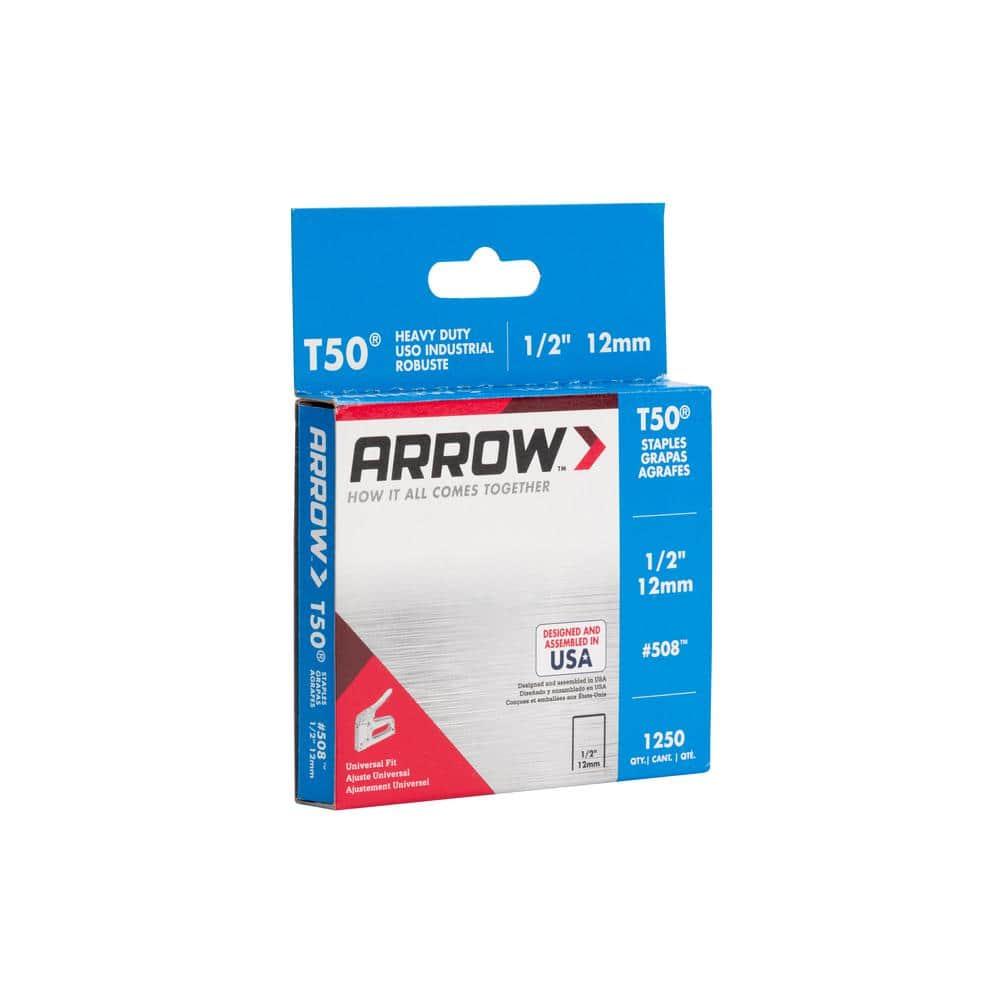 Arrow 508 Heavy Duty T50 1/2" Leg Length, 3/8" Crown, Staples, Heavy Duty, for General Repairs, DIY, Home Improvement, New