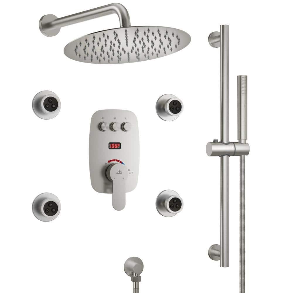 CASAINC 3-Function 12 Inch Temperature Digital Display Shower System With 2-Setting Slider Bar Handheld And 4Pcs Body Jets BR01009SX12BN