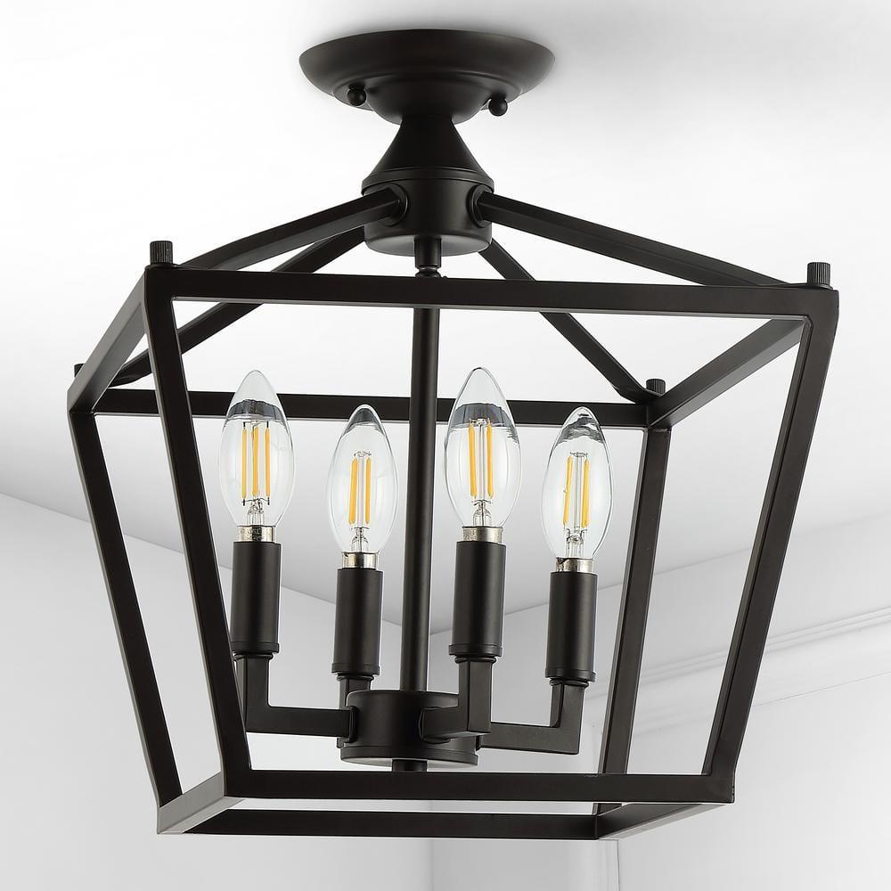 JONATHAN Y Milton Mini Lantern 4-Light Iron Modern Farmhouse LED Flush Mount, by JONATHAN  Y Oil Rubbed Bronze
