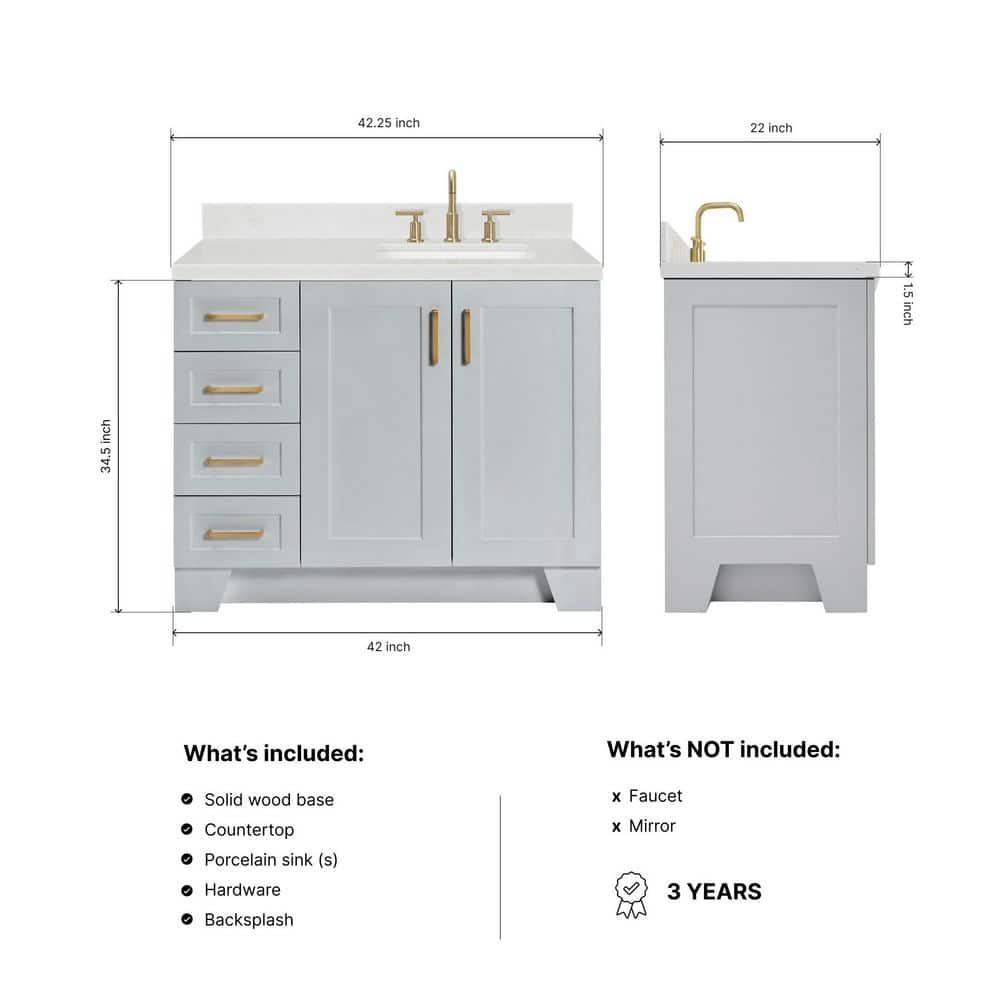 ARIEL Taylor 42 in. W x 21.5 in. D Bath Vanity Cabinet Only in Grey