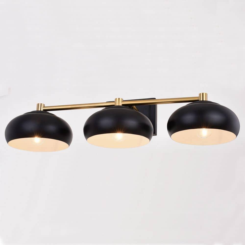 Belmont 3 Light Black and Brass Mid Century Modern Dome Bathroom Vanity Fixture