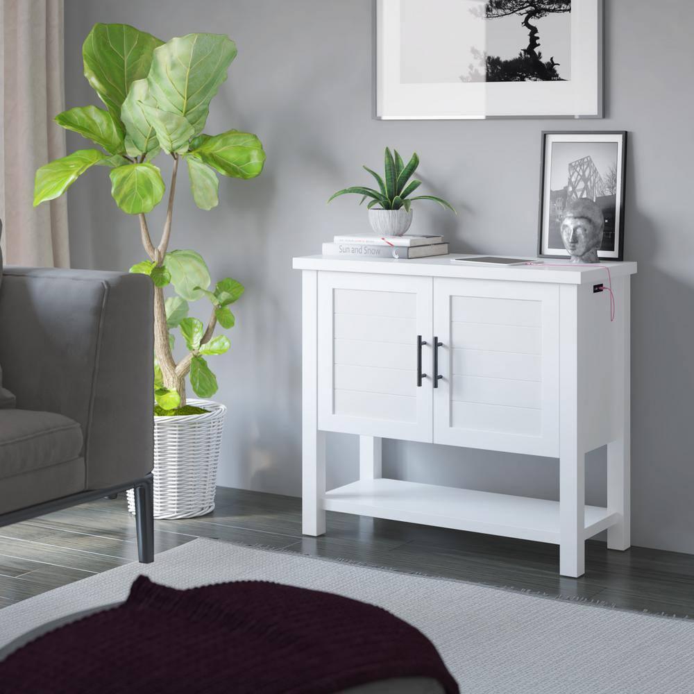Twin Star Home Console Table with USB Charging Ports and Louvered Doors