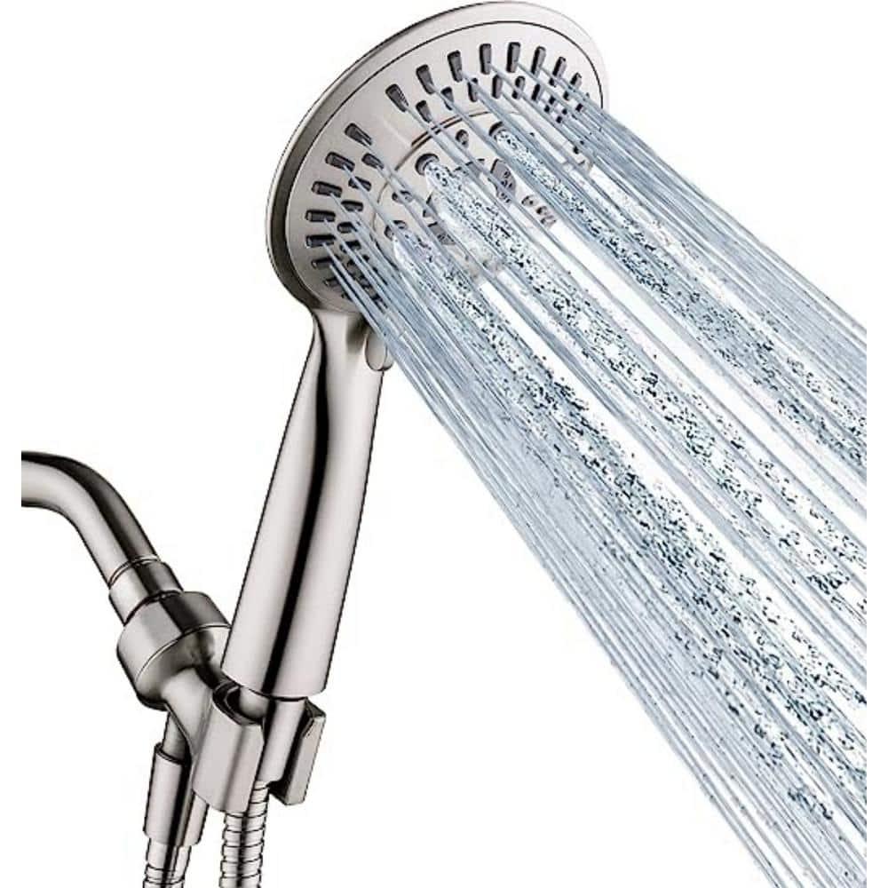 BRIGHT SHOWERS 9 Spray Settings Shower Head with Handheld High Pressure Brushed Nickel Hand Held Showerhead with 60 Inch Stainless Steel Hose and Adjustable Overhead Bracket