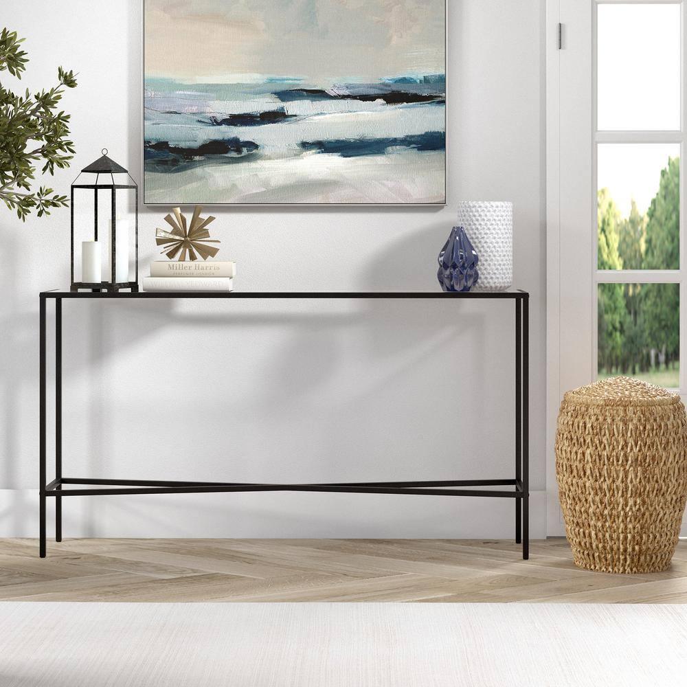 55" Black Bronze Console Table with Glass Tabletop - Henn&Hart