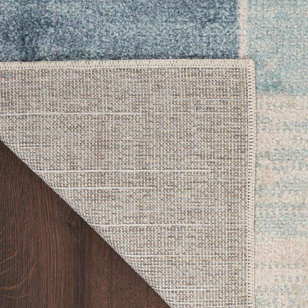 Nourison Astra Machine Washable Contemporary Color Block Indoor Rug Blue Ivory 2'2" x 10'