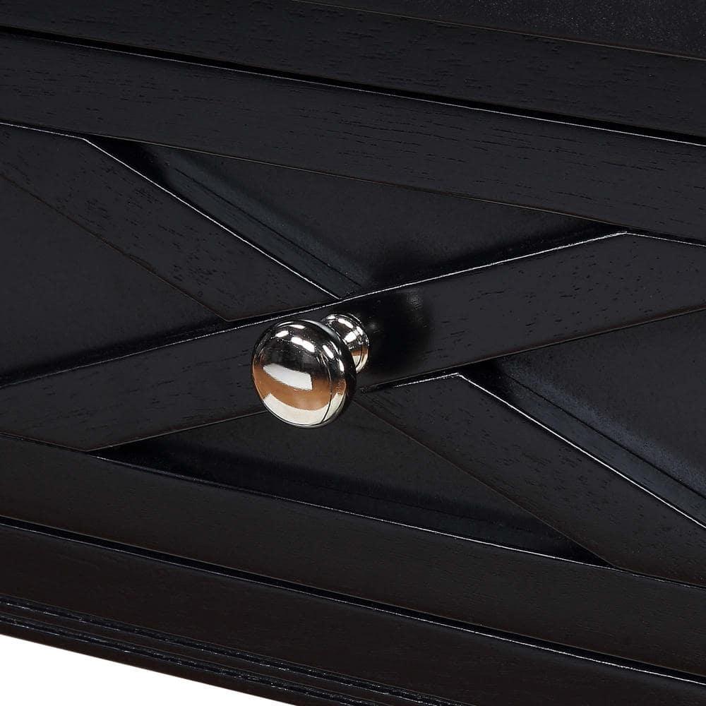 Convenience Concepts Country Oxford 1 Drawer End Table with Charging Station and Shelf, Black