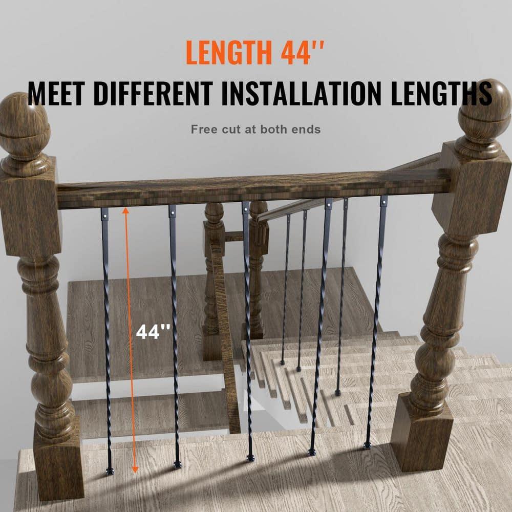 Staircase Metal Balusters, 44'' x 1/2" Galvanized Steel Decorative Banister Spindles, 10 Pack Deck Baluster with Hollow Twists, Satin Black Spiral Stair Railing with Shoes & Screws