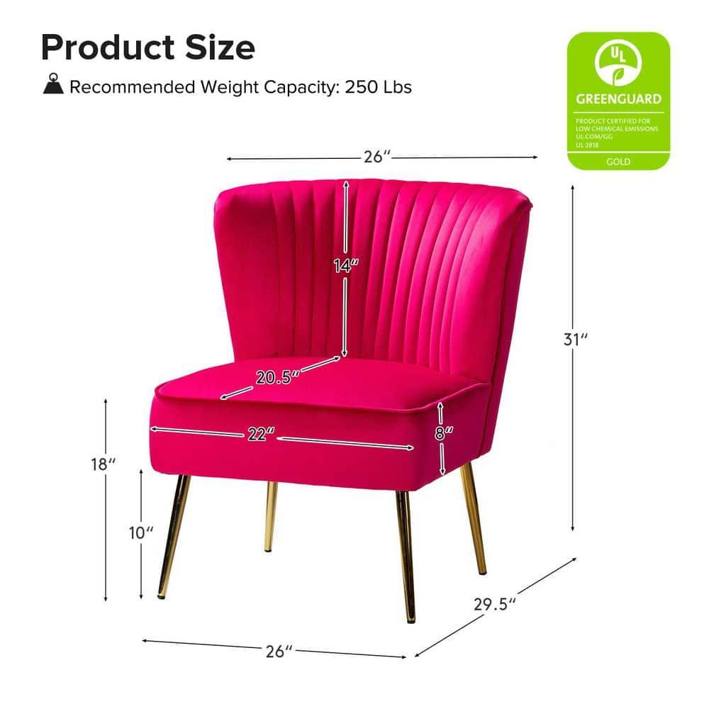 Velvet Accent Chair Upholstered Armless Side Chair Gold Leg Home Living Room Adult Fushia