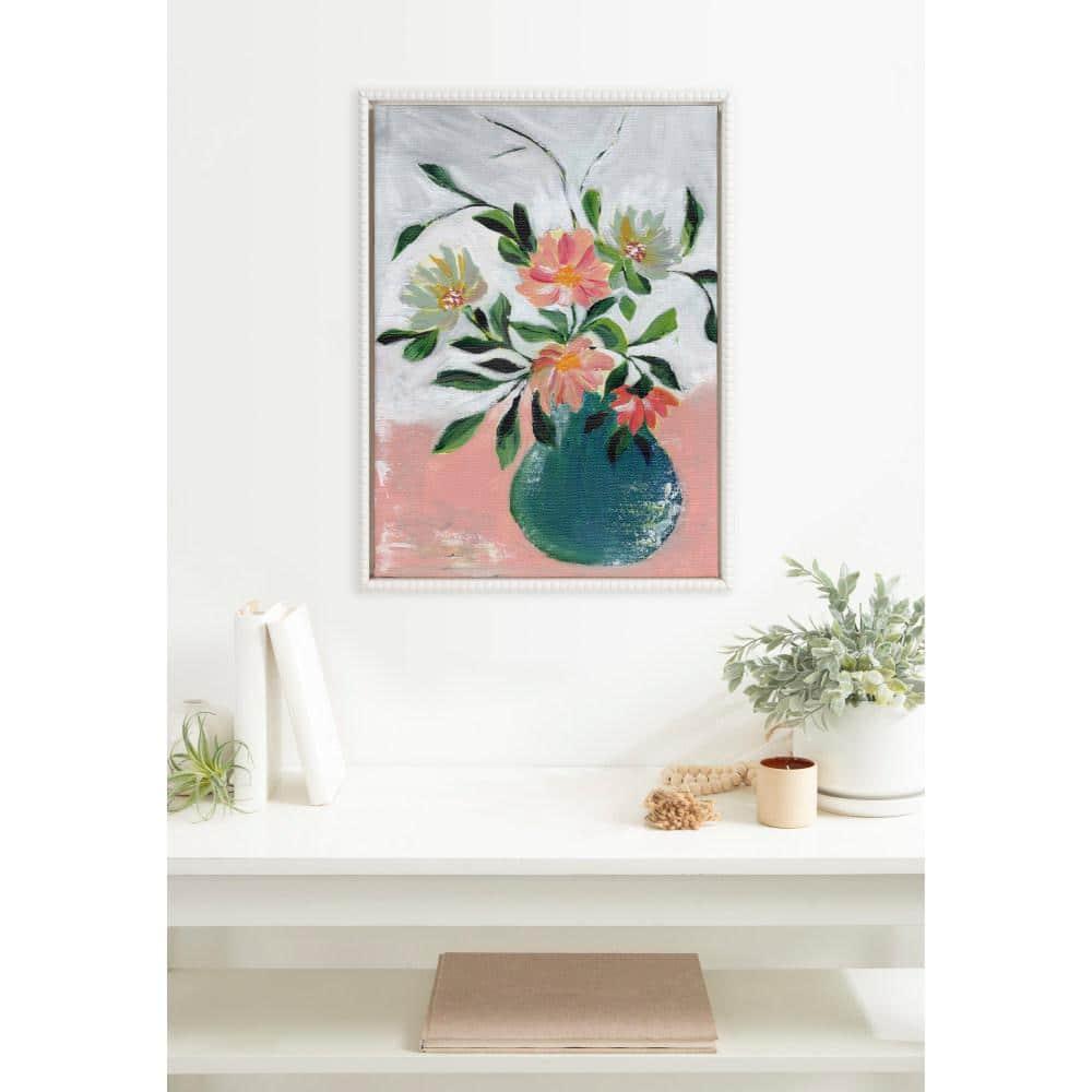 18"x24" Sylvie Beaded Wild Blooms Framed Canvas by Nikita Jariwala White - Kate & Laurel All Things Decor: Modern Botanical Digital Art