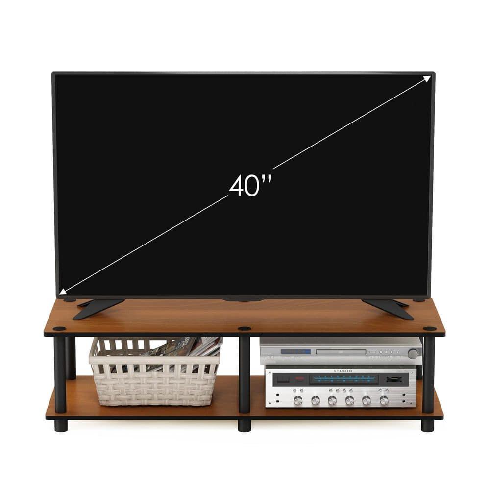 Furinno No Tools Wide TV Stand Media Entertainment Center for TVs up to 43" with Large Capacity Light Cherry Color Black Tube