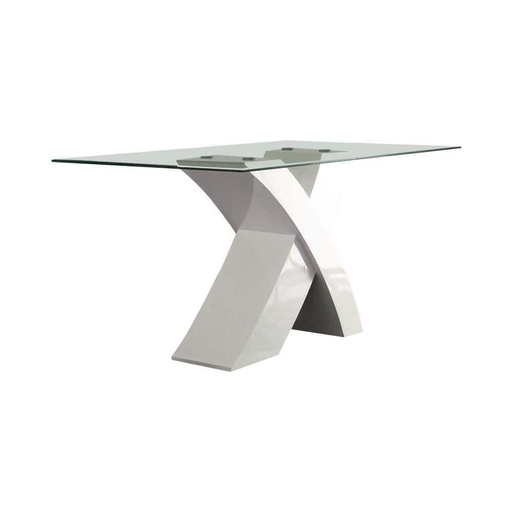 Contemporary White Wood and Glass Dining Table for Four