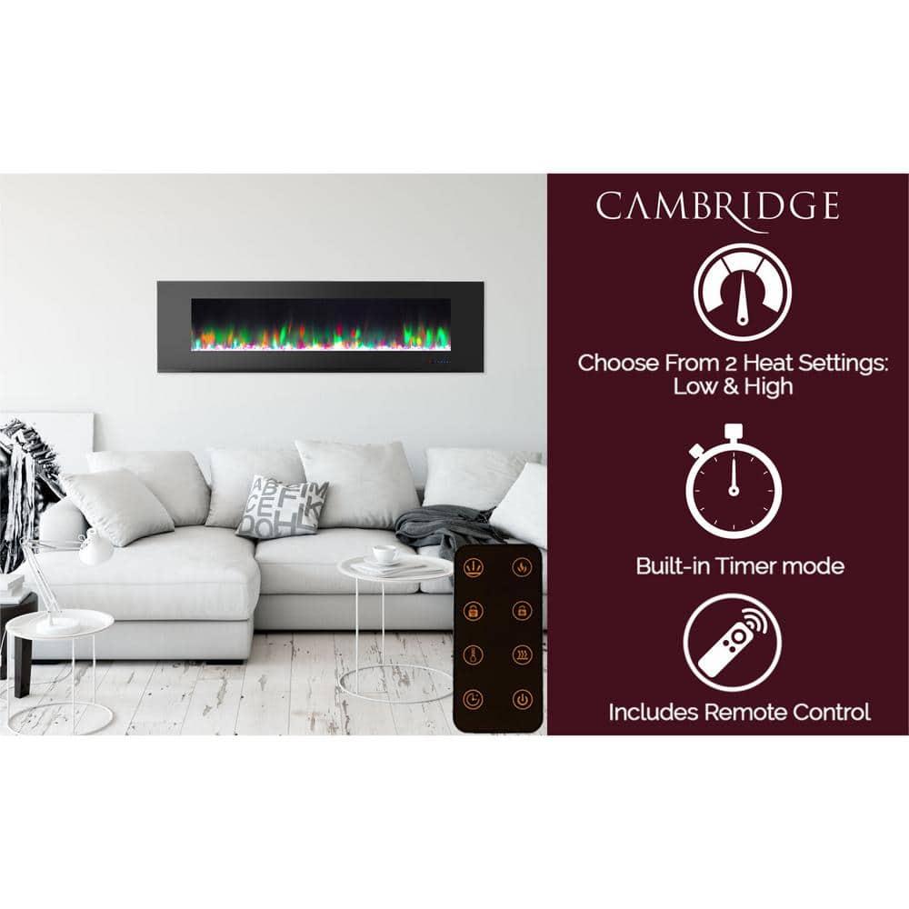 Cambridge Cambridge Wall Mount Electric Fireplace Heater with Remote Control for Indoor Use in Living Room, Bedroom, Home Office