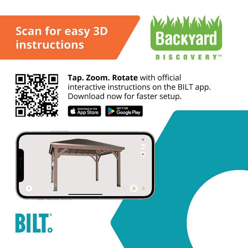 Backyard Discovery Barrington 14' x 12' Cedar Wood Gazebo, Galvanized Steel Roof, PowerPort