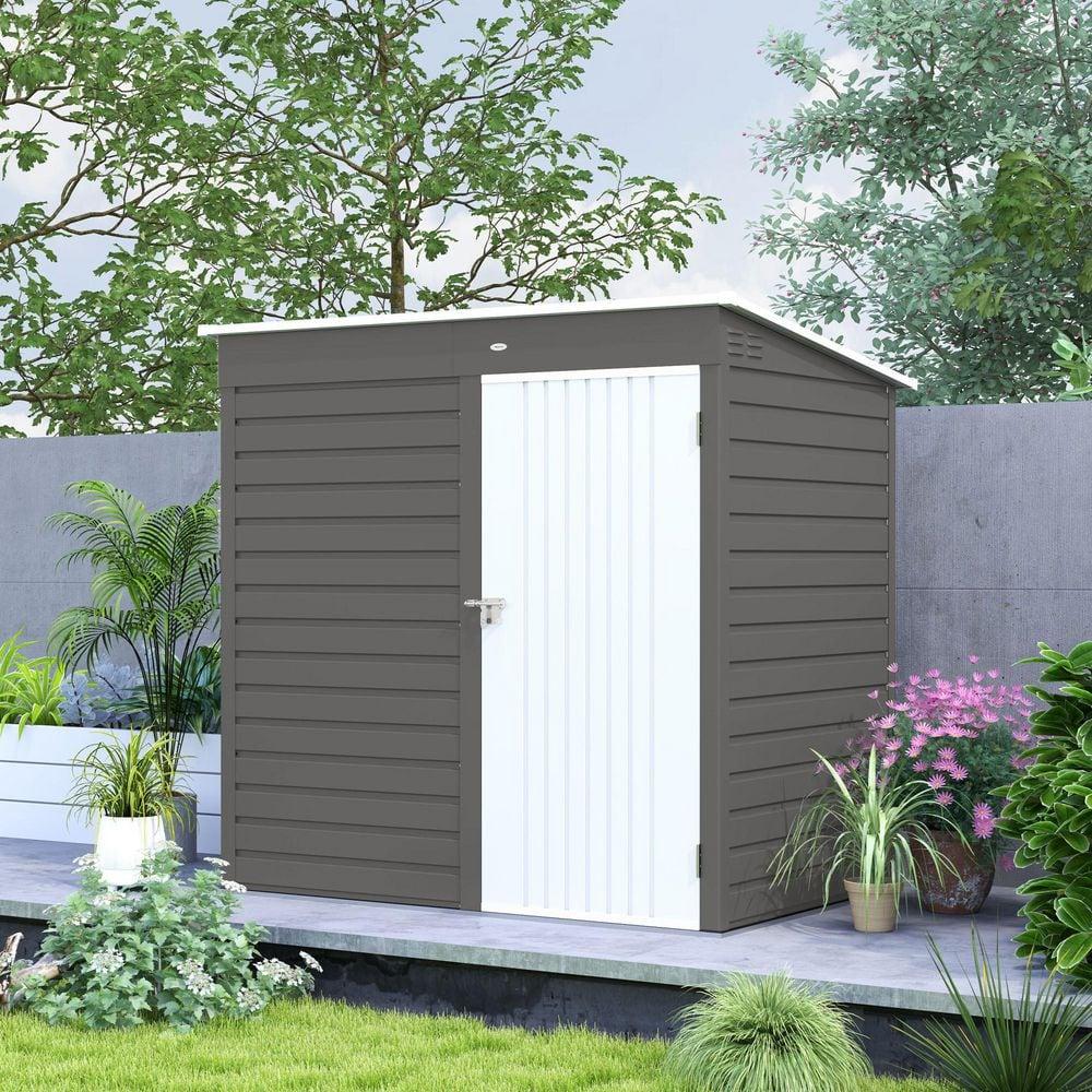 Outsunny 6' x 4' Outdoor Storage Shed, Metal Garden Shed with Lockable Door and Gloves, Tool Shed for Backyard Garden Patio Lawn