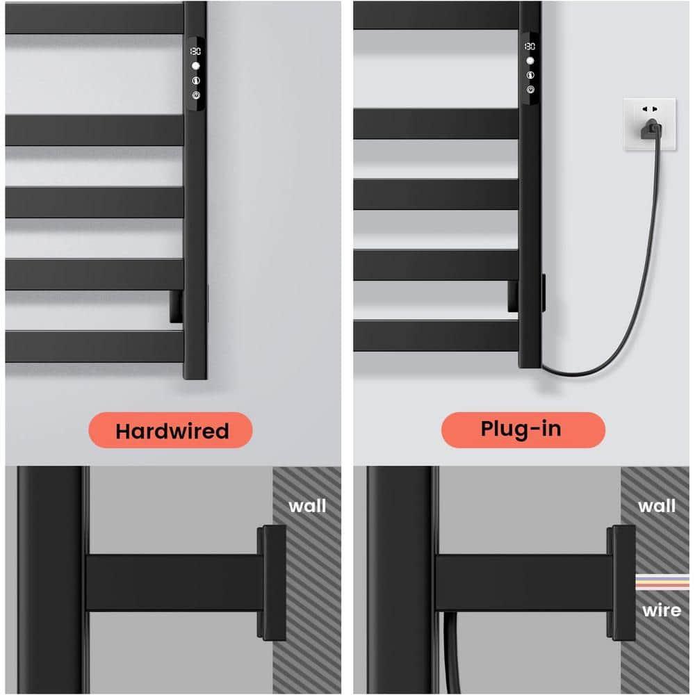 Towel Warmer,Stainless Steel Towel Warmer Rack for Bathroom -10 Bars Wall Mounted Towel Heater with Intelligent Touch Screen Timer, Hard Wired/Plug-in, Black