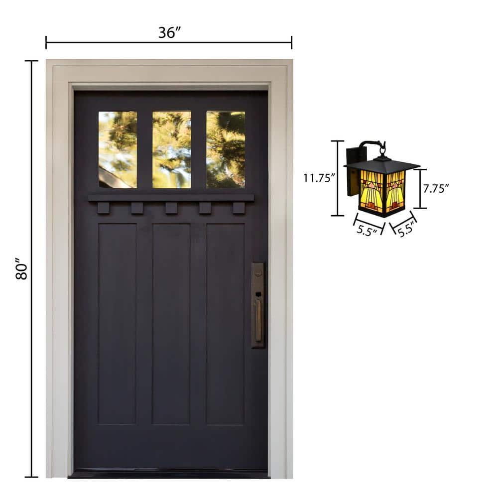 11.75" 1-Light Mona Mission Style Outdoor Wall Lantern Sconce Bronze - River of Goods: Stained Glass, ETL Listed, Weather-Resistant